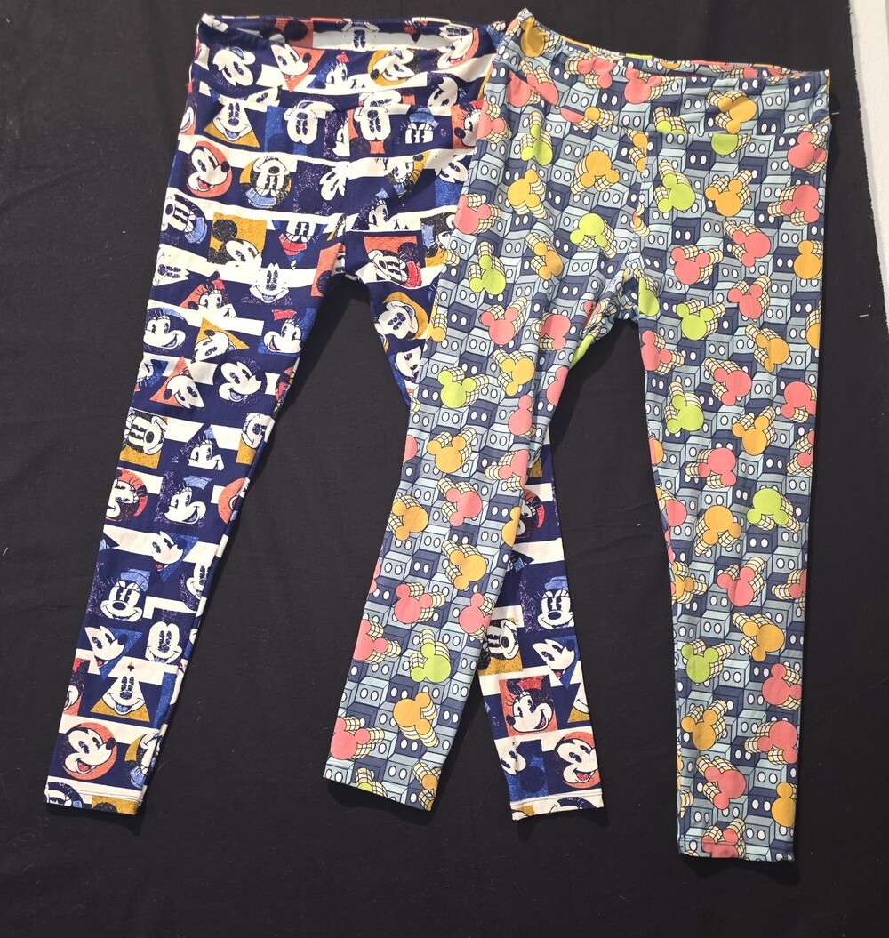 Lularoe Disney Leggings Women’s Tall & Curvy Lot 2 Mickey Minnie Mouse Plus Size